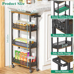 Giwil 4-Tier Slim Rolling Storage Cart for Kitchen Bathroom Organizer, Mobile Narrow Storage Cabinet Utility Cart with Wood Rack on Wheels for Pantry Laundry Small Space - size: Brown/Net Bar