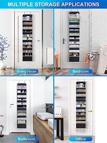 Over the Door Organizer Storage - 5 Tier Hanging Storage shelves Door Organizer with Pockets, Anti Tilt 44 lb Load Behind Door Organizer for Bedroom,Nursery,Bathroom,Kitchen,Dorm,Shoe - 1 Pack, Black - color: Black, size: 1 pack