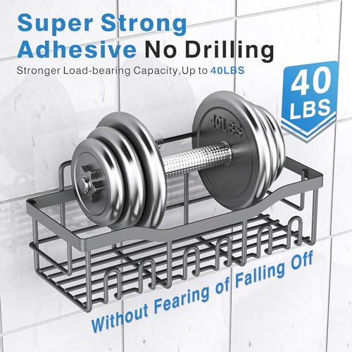 EUDELE Shower Caddy 2 Pack, Adhesive Shower Organizer for Home Decor & Kitchen Storage, No Drilling, Rustproof Stainless Steel Bathroom Shelf Organizer - color: Grey-2pcs