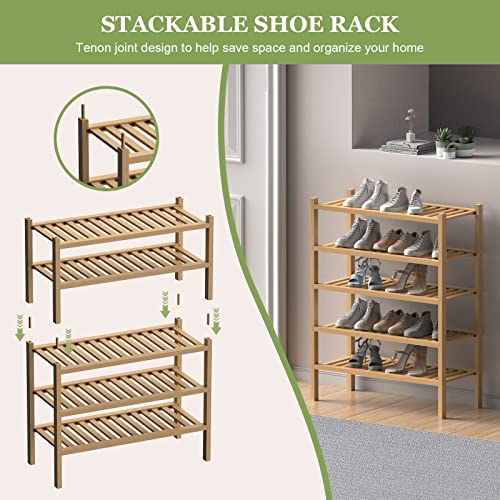 ROMGUAR CRAFT (Thick Bamboo Shoe Rack for Entryway, 3-Tier Free Standing Shoe Racks Stackable Shoe Rack Organizer for Hallway Closet Living Room 27 x12 x21 Inches - color: Natural, size: 3 Tier(Thick)