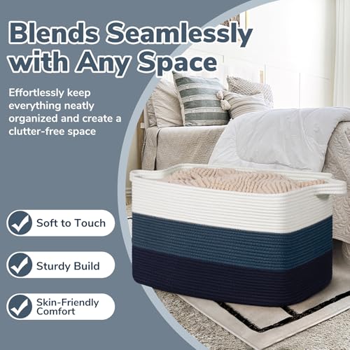 Goodpick Storaget Basket, 21.6" x 14.9" x 11.8", Toy Storage Baskets for Bedroom, Large Baskets for Organizing, Rectangle Woven Rope Basket for Blanket Storage, Blue - color: Light Blue, size: Large(21.6"L x 14.9"W x 11.8"H)