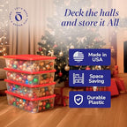 HOMZ 4-Pack Holiday Tote, Clear Plastic Storage Organizer Bins with Lids, 41 Quart, Red - Stackable Organizing Containers for Home, Garage, and Office - size: 41 QT (4 Pack)