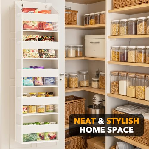 SpaceAid 1 Pack Over The Door Organizer with 5 Large Pockets and 10 Mesh Side Pockets, 5 Layers Door Organizer Hanging with Clear Window for Bedroom, Bathroom, Pantry and Nursery, White - color: White, size: 1 Pack