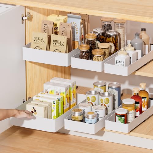 Delamu 3 Pack Pull Out Cabinet Organizer, 15.7"Deep Pull Out Drawers for Cabinets, Slide Out Drawers for Kitchen Cabinets, Bathroom Cabinet Organizer, Pantry (White) - color: White