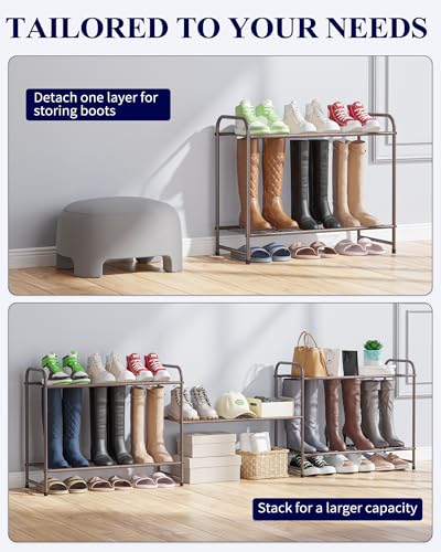 Kitsure Shoe Rack - Stainless Steel Shoe Organizer, Sturdy Shoe Rack for Closet and Front Door Entrance, Free Standing Shoe Shelf, Closet Organizers and Storage, 25.6" Wide - 3 Tier, Brown - color: Brown, size: 25.6" Wide - 3 Tier