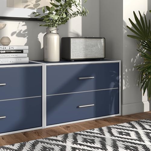 Homes: Inside + Out Apexa 2-Drawer Wooden Stackable Storage Drawers, Small Food Pantry Cabinet, Cajonera De Madera, Underbed Drawer Dorm Teen Room Decor & Bedroom, Home Office, Kitchen, Steel Blue - color: Steel Blue, size: 2-Drawer