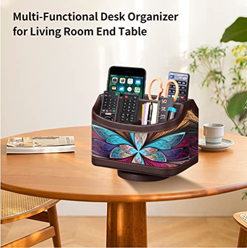 PUSU 360°Rotatable Remote Control Holder, PU Leather TV Remote Holder Caddy for Table, Bright and Colorful Art Supply Organizer Pen Holder, Multi-Functional Desk Organizer Living Room Office Decor - color: 7-color flower