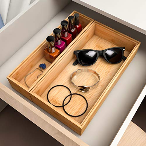 Utensil Organizer Silverware Drawer Organizer - Stackable Bamboo Flatware Caddy Cutlery Holder, Wooden Storage Boxes Tray for Bedroom,Office, Bathroom, Vanity & Garage Tool Organization(12"3"2.5") - size: 12x3x2.5inch