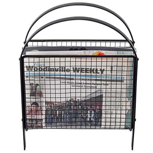 MyGift Mid-Century Design Magazine Rack, Matte Black Tone Metal Mesh Freestanding Magazine Organizer Holder Sling - color: Black