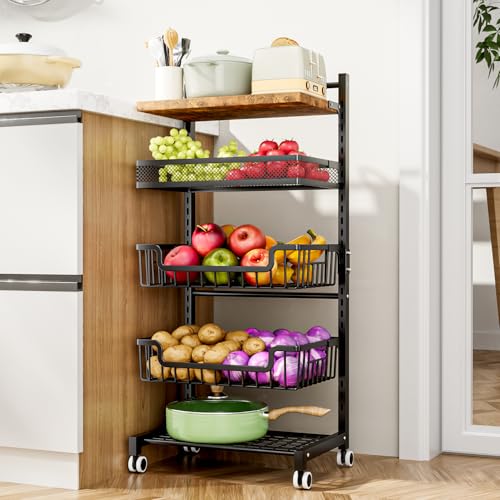 HapiRm Fruit Basket Kitchen Cart - 5 Tier Adjustable Vegetable Storage Rack, Large Capacity Rolling Kitchen Carts on Wheels for Snack Onion and Potato Storage - size: 5 Tier - Standard