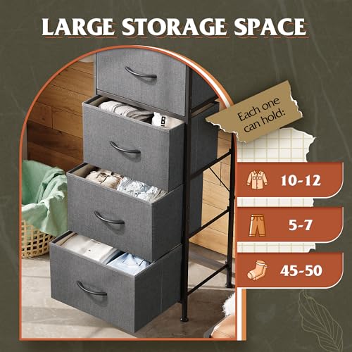 WLIVE Fabric Dresser, 5-Drawer Tall Dressers for Bedroom, Storage Dresser Organizer with Fabric Bins, Wood Top, Sturdy Steel Frame, Chest of Drawers for Closet, Hallway, Dark Grey - color: Dark Grey