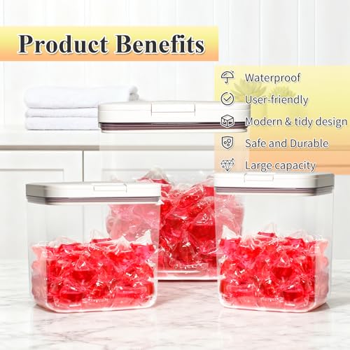 Gute Sealed Auto Pop-Up Laundry Pod Holder with Lid, 3-Piece Laundry & Dishwasher Pod Container Set for Laundry Room Organization (67oz, 94oz, 186oz Capacity) - color: 10.3L
