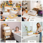Citylife Storage Bins with Bamboo Lids 16QT Plastic Storage Containers Stackable Organizer Boxes with Handle for Desk Snacks, Toys, 2 PCS, 15" L x 10.6" W x5.8 H - size: Large, style: 2 Pack