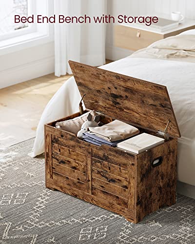 VASAGLE Storage Chest, Storage Trunk with 2 Safety Hinges, Storage Bench, Shoe Bench, Rustic Style, 15.7 x 31.5 x 18.1 Inches, for Entryway, Bedroom, Living Room, Rustic Brown ULSB063T01 - color: Rustic Brown, size: 31.5"W