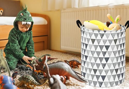 Baby Waterproof Storage Basket Kids Hamper Nursery Bins Organizer Gift Toy Box Laundry Basket for Women Large Canvas Collapsible Chest for Home/Dorm/Office/Room Decor - color: Gray triangle