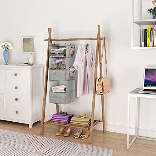 MAX Houser 5 Tier Shelf Hanging Closet Organizer, Cloth Hanging Shelf with 2 Sturdy Hooks for Storage, Foldable (Light Grey-D2) - color: Lightgrey-1