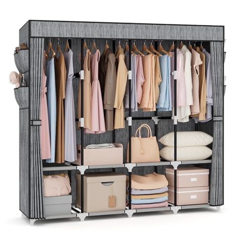 VTRIN Portable Closet for Hanging Clothes 67 Inch Wide Large Capacity Portable Wardrobe Closet with Cover, 4 Storage Shelves and 4 Hanging Rod Sturdy Free Standing Closet for Bedroom, Printing - color: Printing, size: 4 Row - 67'' Wide