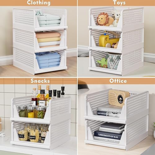 8 Pack Stackable Closet Storage Basket - Stackable Storage Bins, Multifunctional & Foldable Closet Organizer Waterproof, Wardrobe Cupboard Space-Saving Hat Storage Drawer Organizer, White - size: 8 Pack White