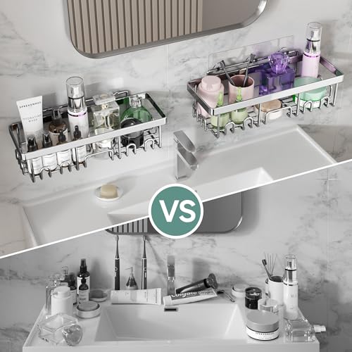 Veken Adhesive Shower Caddy 5-Pack,Heavy Weight Bearing,Large Wall Mounted Shower Shelves Rack,Organizer Storage Accessories with Soap Dish&Toothbrush Holder,Ideal for Bathroom,Home&Kitchen,Silver - color: Silver