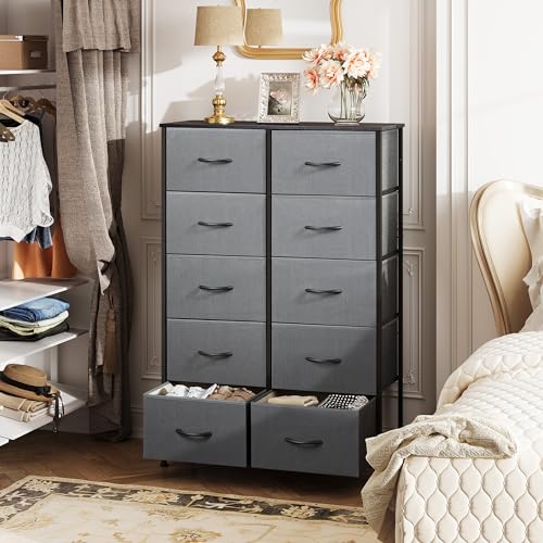 WLIVE Tall Dresser for Bedroom with 10 Drawers, Chest of Drawers, Grey Dresser for Closet, Hallway, Living Room, Entryway, Dark Grey - color: Dark Grey