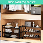 Jripae Bamboo Shoe Rack for Entryway, Stackable 3 Tier Shoe Organizer Shelf Storage 9-12 Pairs Shoes Stand Cubby for Closet Door Hallway Bedroom Garage Black, Thanksgiving - size: 3-tier-short/27.5*10.5*17in