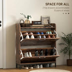 HOMCOM Shoe Storage Cabinet with 2 Flip Drawers, Legs, Farmhouse Freestanding Narrow Shoe Cabinet, Slim Hidden Rack Organizer for Entryway, Hallway, Rustic Brown Wood Grain - color: Rustic Brown