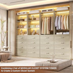 Aheaplus Wood Closet Organizer System with 4 Drawers, Modular Walk-in Closet Storage Unit, Small Closets Wardrobe Rack, Tall Storage Cabinet Unit, White Oak - color: White Oak