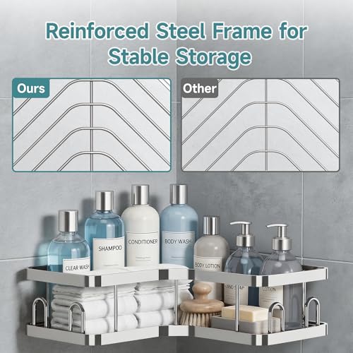 Veken Corner Adhesive Shower Caddy 3-Pack with Soap Holder&Hooks,No Drilling Shower Shelves,Rustproof & Waterproof Bathroom Organizers and Storage,Rack for Small Spaces, Kitchen&Rental-Friendly,Silver - color: Silver, size: 3-Piece Set(2 Large+1 Small)