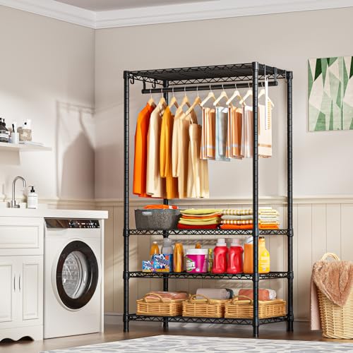Ulif H4 Portable Closets, 4-Tier Metal Clothes Garment Rack for Bedroom and Cloakroom, Clothing Closet Storage and Organizer Wardrobe, 35.4" W x 14" D x 76.4" H, Black - color: Black, size: H4