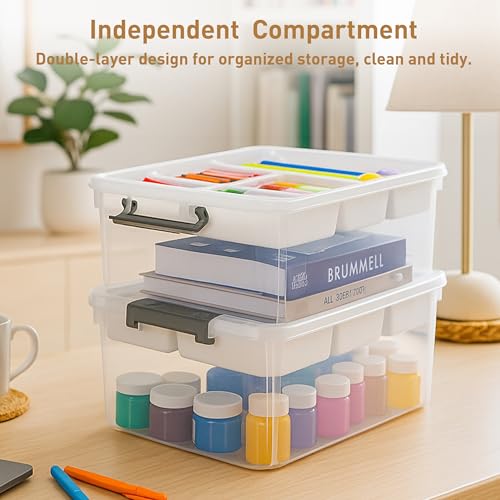 Citylife 17 QT Plastic Storage Box with Removable Tray Craft Organizers and Storage Clear Storage Container for Organizing Bead, Tool, Sewing, Playdoh, 2 Packs - size: 17 Qt- 2 Pack