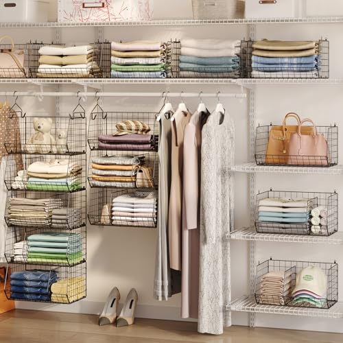 5 Tier Extra Large Closet Hanging Organizer with 5 Dividers,16.5"L x 11.8"W x 51.4"H Closet Organizers and Storage with 5 S Hooks,Clothes Organizer for Sweaters Clutches Handbags Hats Accessories - color: Black, size: 5-Tier