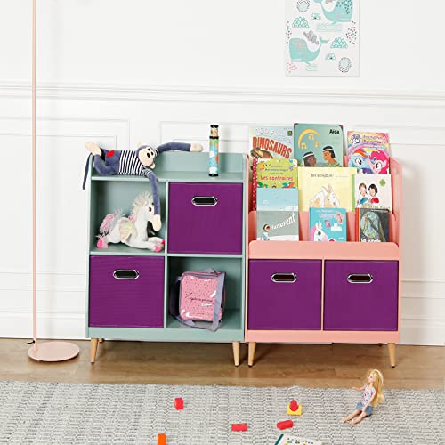 Fabric storage bins Cubes, Fabric Cube Organizer with Handle, Foldable Cube Bins for Cloth or Accessary Storage, 11x11x11, Set of 6, (Purple) - color: Purple, size: 6 Pack