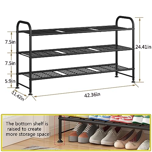 LINZINAR Shoe Rack 3 Tier Long Metal Shoe Organizer for Closet Entryway Black - color: Black, size: 3-Tier