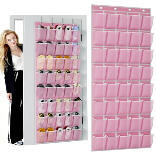 homyfort Over the Door Shoe Organizer, 40 Large Breathable Mesh Pocket,Space Saving Hanging Shoe Rack,Shoe Storage Holder for Entryway Bedroom Closet - color: Oxford-like Pink, size: 1 Pack 40 Pockets
