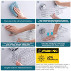 TAILI Shower Caddy Suction Cup with Hooks & Soap Holder, Heavy Duty Bathroom Shower Organizers, Removable Bathroom Shelves for Inside,Stainless Steel Bathroom Holder - style: 1 × Silver Basket