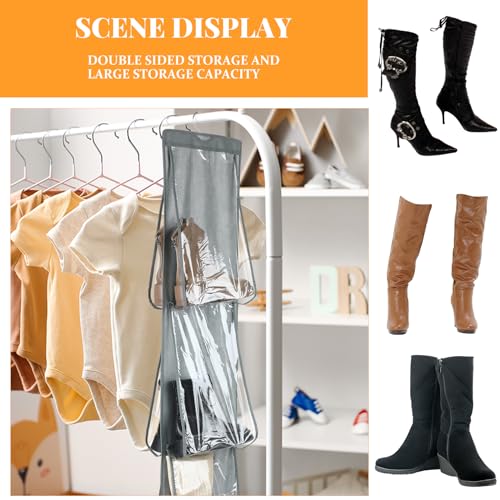 Windyun Sets 16 Large Clear Pockets Fabric Dual Sided Hanging Shoe Rack for Closets Hanging Shoe Organizer with Rotating Hanger Boot Organizer for Storage Men's and Woman's Boots(Gray) - color: Gray