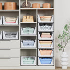 4 Pack Stackable Closet Storage Basket - Stackable Storage Bins, Multifunctional & Foldable Closet Organizer Divided, Wardrobe Cupboard Space-Saving Clothes Storage Hat Organizer, White - size: 4 Pack White