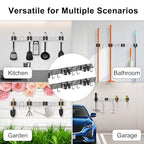 Mop Broom Holder Wall Mount, 2 Packs Silver Stainless Steel Tool Storage Organizer for Kitchen Garden Garage Laundry Room Bathroom and RV with 4 Slots 6 Hooks - color: Silver-2 Pack