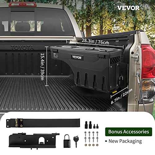 VEVOR Truck Bed Storage Box, Lockable Lid, Waterproof ABS Wheel Well Tool Box 6.6 Gal/20 L with Password Padlock, Compatible with Tundra 2007-2021, Passenger Side, Black - size: Passenger Side, style: Toyota Tundra