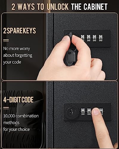 Uniclife 120 Position Key Cabinet with Combination and Key Lock Resettable Black Digital Security Storage Box Steel Key Organizer with Adjustable Racks Colorful Key Tag Stickers and Hooks - color: Black, size: 120 Keys
