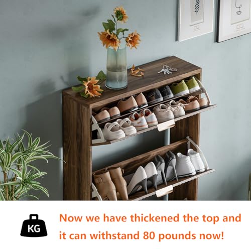 Shoe Cabinet Storage,Modern Freestanding Organizer with 3 Flip Drawers,Narrow Shoe Rack Cabinet for Entryway,Walnut - color: Walnut, size: 3-Drawers