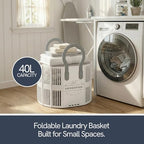 40L Collapsible Laundry Basket with Handles, Durable Space-Saving Storage Basket for Clothes, Utility, Groceries, Toys & Home Organization– White - color: White