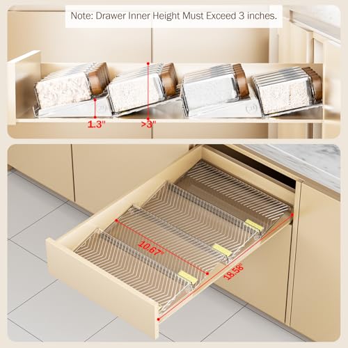 PanPanPal Spice Drawer Organizer, 4 Pack Clear Seasoning Organizer Rack, Expandable From 11" to 22" Wide Kitchen Spice Rack Organizers for Drawer, Countertop (Jars Not Included) - color: Clear, size: 4 Packs - 1 Tier