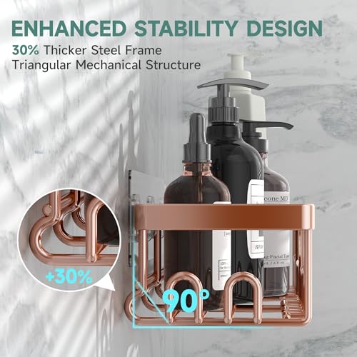 Veken Shower Caddy 6-Pack, No Drilling & Rustproof, Waterproof Adhesive Shelves Rack with Soap Holder, Large Capacity Bathroom Organizers and Storage, Wall-Mounted Kitchen & Home Decor, Rose Gold - color: K. Rose Gold