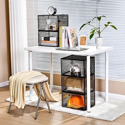 Amllas New Gray 8 Pack Shoe Boxes Stackable, Large Shoe Storage Organizer with Lids,Drop Side Shoe Containers for Entryway,Sneaker Storage Fit up to US Size 13 for Men/Women(13’’x 10.6”x 8.3”) - color: Gray