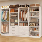 Closet System with 4 Sets, 8-21FT Closet Organizer Systems with 6 Drawers & 7 Hanging Rods & Adjustable Shelves, Walk in Closet Standalone Closet System Modular Closet System Set White