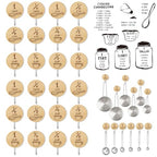Measuring Cup and Spoon Organizer, 24 Pack Adhesive Wood Hooks for Hanging with 12 Kitchen Conversion Chart Stickers, Kitchen Hooks for Space Saving Storage - style: 24 Pcs Wood Hooks with Stickers