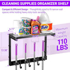 Heavy Duty Broom Holder Wall Mount with Cleaning Supplies Organizer, Space-Saving Laundry Room Organization and Storage Shelves, All-Metal Mop Hanger Broom Rack with Hooks, Garage Organizer Shelf - size: Small