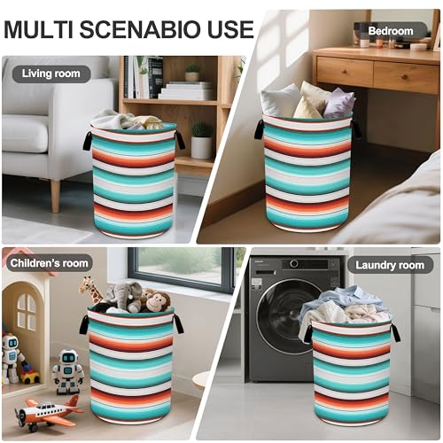 Mexican Serape Stripe Laundry Basket Foldable Oxford Cloth Tote Bag Laundry Hamper Clothes Storage Bucket Organizer For Bathroom/Laundry Storage/Bedroom 19.6x15.7 Inch - color: Mexican Serape Stripe