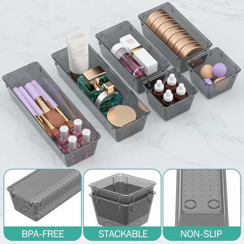 WOWBOX 9 Pack Clear Drawer Organizer Set, Acrylic Drawer Storage Trays, Storage Bins for Makeup, Cosmetics, Jewelries, Utensils, Gadgets, Office, Black - color: Black, size: 9 PCS